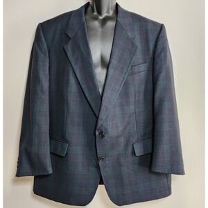 Manzoni Tartan Blazer Mens 46 Jacket Pure New Wool Navy Green‎ Plaid Canada VTG